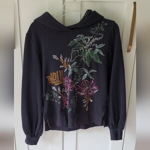 Anthropologie Maeve Hoodie Womens XS Dark Floral Zooey Embroidered Sweatshirt